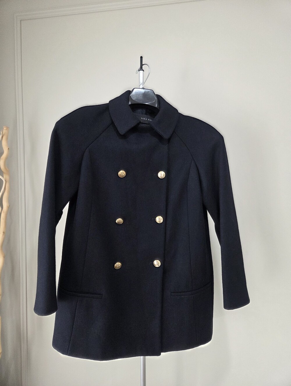 Zara Navy Double-Breasted Coat with Gold Buttons Sz.M